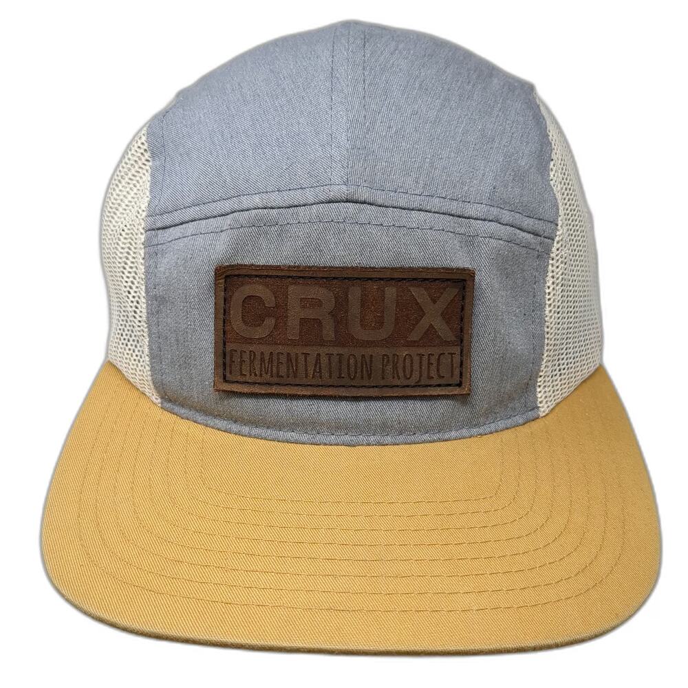 5 Panel Blue Yellow White Hat One Size Mesh Back Crux Fermentation Project